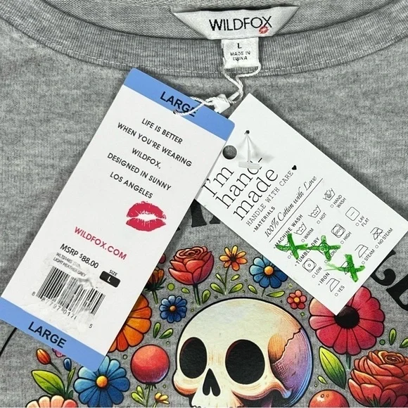 WILDFOX | Floral Skull ‘Mentally Ill But Totally Chill Graphic Print Long sleeve - Picture 8 of 10
